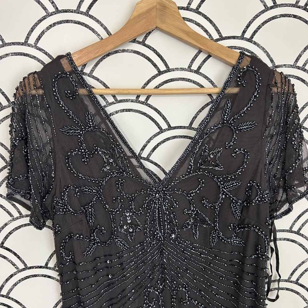 Pisarro Nights Beaded Mesh Column Gown in Griffin - Picture 7 of 15